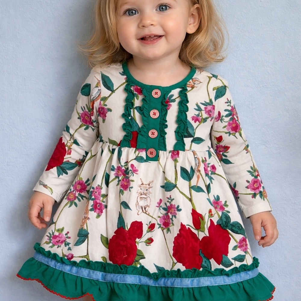 Matilda Jane Green Floral Ruffle Button Top